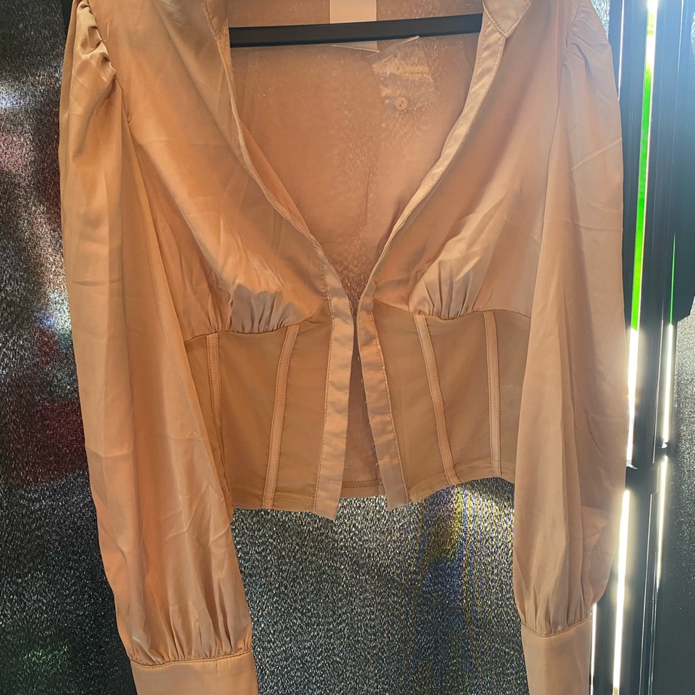 Chic Orange and Pink Ruched Crop Blouse